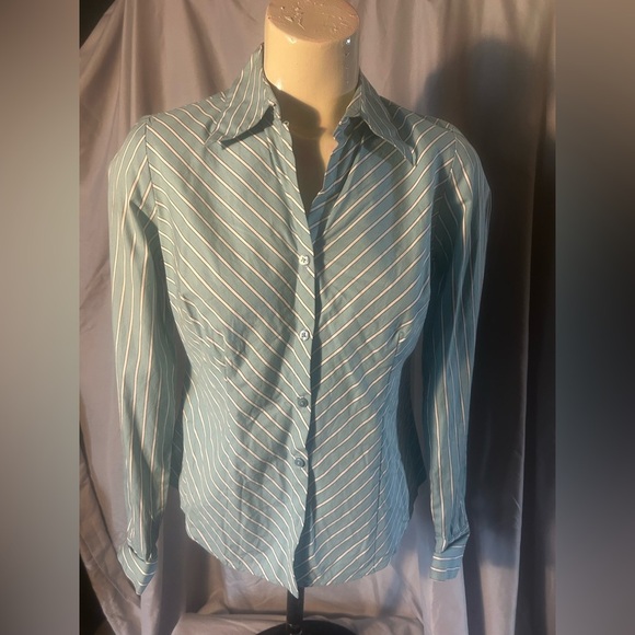 LOFT Tops - LOFT Teal and White Striped Blouse